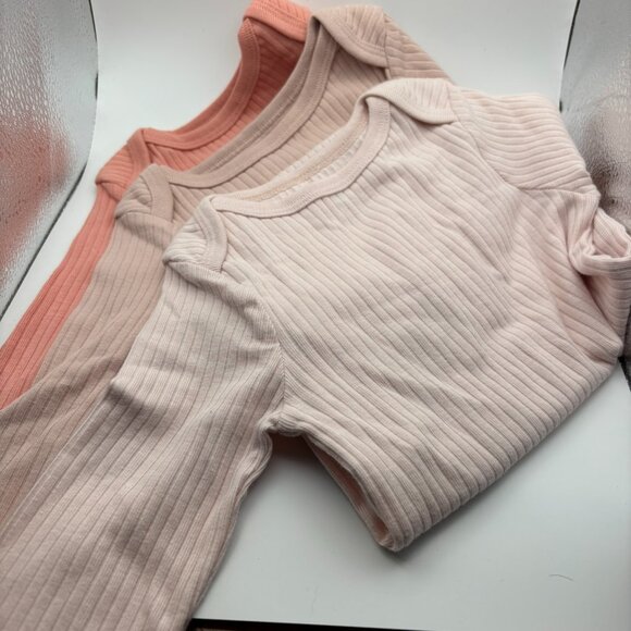 Baby Long Sleeve Bodysuit Snap crotch 6-9 Mo - Set of 3 NWT Pink Taupe Neutrals - Picture 6 of 7